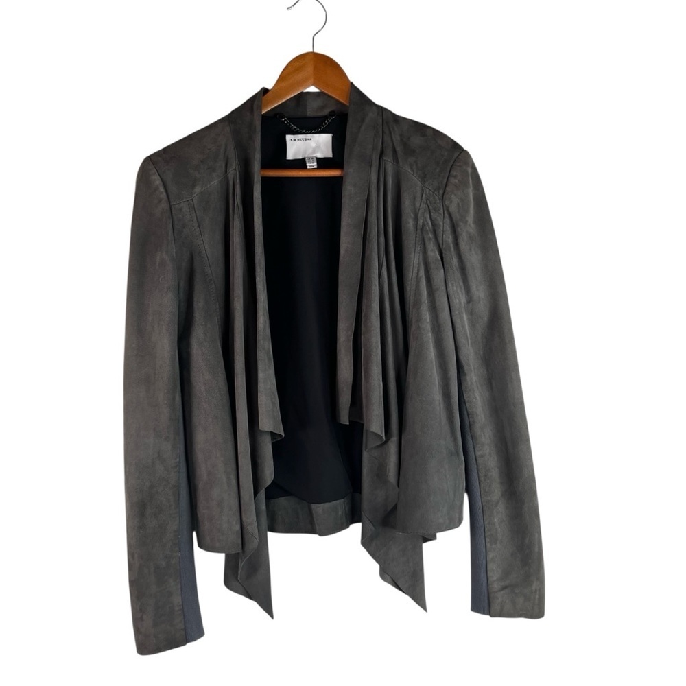 Muubaa Women's Lamb Leather Drape Style Jacket Charcoal Size 10